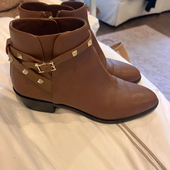 Valentino Brown Ankle Boots with Studded Strap - Picture 8 of 10